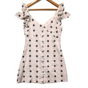 Honey Belle White Dress Embroidered Navy Flower‎ Design